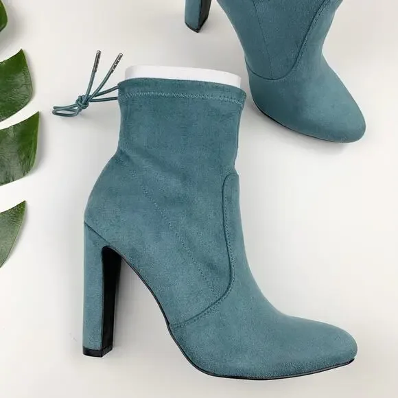 JF JustFab Jesyna Ankle Boots Heeled Blue Faux Suede Women's 8 - Picture 1 of 11